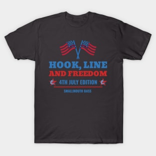 Hook, Line, and Freedom: Smallmouth Bass 4th of July Edition T-Shirt